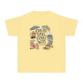 Coastal Days Family Ways Youth Tee – Kids' Comfort Colors Beach Vacation Shirt in Butter – flat lay