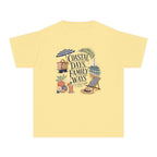 Coastal Days Family Ways Youth Tee – Kids' Comfort Colors Beach Vacation Shirt in Butter – flat lay