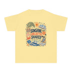 Sunshine Looks Better Shared Youth Tee – Kids' Comfort Colors Beach Vacation Shirt in Butter – flat lay
