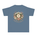 Mountains and My People Youth Tee – Kids' Comfort Colors Mountain Travel Shirt in Blue Jean – flat lay