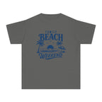 Family Beach Weekend Youth Tee – Kids' Comfort Colors Beach Vacation Shirt in Pepper – flat lay