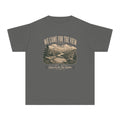 We Came for the View Youth Tee – Kids' Comfort Colors Mountain Adventure Shirt in Pepper – flat lay