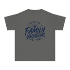 Made for Family Vacations Retro Travel Youth Tee – Kids' Comfort Colors Beach Vacation Shirt in Pepper – flat lay