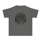 Road Trip Together Family Adventure Youth Tee – Kids' Comfort Colors Road Trip Shirt in Pepper – flat lay