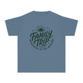 Family Trip Memories in the Making Youth Tee – Kids' Comfort Colors Family Getaway Shirt in Blue Jean – flat lay