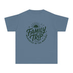 Family Trip Memories in the Making Youth Tee – Kids' Comfort Colors Family Getaway Shirt in Blue Jean – flat lay