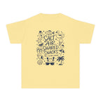 Salt Air Shared Snacks Youth Tee – Kids' Comfort Colors Beach Vacation Shirt in Butter – flat lay