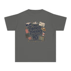 My Favorite Itinerary Is Us Youth Tee – Kids' Comfort Colors Family Travel Shirt in Pepper – flat lay