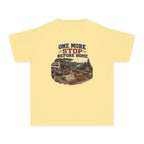 One More Stop Before Home Youth Tee – Kids' Comfort Colors Road Trip Shirt in Butter – flat lay