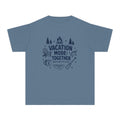 Vacation Mode Together Youth Tee – Kids' Comfort Colors Lake Vacation Shirt in Blue Jean – flat lay