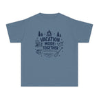 Vacation Mode Together Youth Tee – Kids' Comfort Colors Lake Vacation Shirt in Blue Jean – flat lay