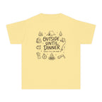 Outside Until Dinner Youth Tee – Kids' Comfort Colors Camping Shirt in Butter – flat lay