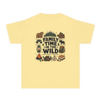 Family Time in the Wild Youth Tee – Kids' Comfort Colors Camping Shirt in Butter – flat lay