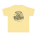 Better When We Go Together Travel Youth Tee – Kids' Comfort Colors Road Trip Shirt in Butter – flat lay