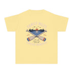 Family Miles Forever Memories Youth Tee – Kids' Comfort Colors Lake Vacation Shirt in Butter – flat lay