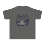 Slow Mornings Full Days Youth Tee – Kids' Comfort Colors Lake Vacation Shirt in Pepper – flat lay