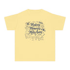 Making Memories Miles Away Youth Tee – Kids' Comfort Colors Road Trip Shirt in Butter – flat lay