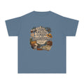 The Trip Is the Tradition Youth Tee – Kids' Comfort Colors Lake Vacation Shirt in Blue Jean – flat lay