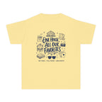 One House All Our Favorites Youth Tee – Kids' Comfort Colors Family Getaway Shirt in Butter – flat lay