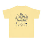 Lake Time Is Family Time Youth Tee – Kids' Comfort Colors Lake Vacation Shirt in Butter – flat lay