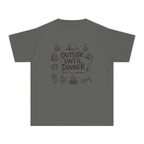 Outside Until Dinner Youth Tee – Kids' Comfort Colors Camping Shirt in Pepper – flat lay