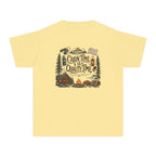 Cabin Time Is Quality Time Youth Tee – Kids' Comfort Colors Lake Vacation Shirt in Butter – flat lay
