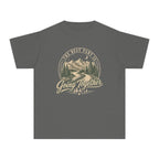 The Best Part Is Going Together Youth Tee – Kids' Comfort Colors Road Trip Shirt in Pepper – flat lay