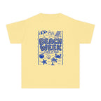 Beach Week State of Mind Youth Tee – Kids' Comfort Colors Beach Vacation Shirt in Butter – flat lay