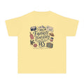 My Favorite Itinerary Is Us Youth Tee – Kids' Comfort Colors Family Travel Shirt in Butter – flat lay