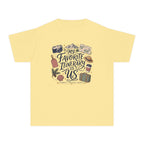 My Favorite Itinerary Is Us Youth Tee – Kids' Comfort Colors Family Travel Shirt in Butter – flat lay
