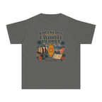 Checked In with My Favorite People Youth Tee – Kids' Comfort Colors Family Getaway Shirt in Pepper – flat lay