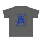 Lake Days Late Bedtimes Youth Tee – Kids' Comfort Colors Lake Vacation Shirt in Pepper – flat lay
