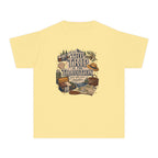 The Trip Is the Tradition Youth Tee – Kids' Comfort Colors Lake Vacation Shirt in Butter – flat lay