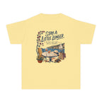 Stay a Little Longer Youth Tee – Kids' Comfort Colors Family Travel Shirt in Butter – flat lay