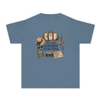 Pack Light Remember Everything Youth Tee – Kids' Comfort Colors Travel Shirt in Blue Jean – flat lay