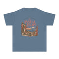 The Annual Escape Youth Tee – Kids' Comfort Colors Family Travel Shirt in Blue Jean – flat lay