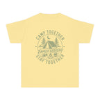 Camp Together Stay Together Family Weekend Youth Tee – Kids' Comfort Colors Camping Shirt in Butter – flat lay