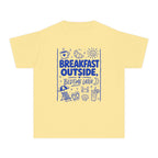 Breakfast Outside Bedtime Later Youth Tee – Kids' Comfort Colors Beach Vacation Shirt in Butter – flat lay