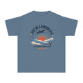 Save Me a Window Seat Youth Tee – Kids' Comfort Colors Family Travel Shirt in Blue Jean – flat lay
