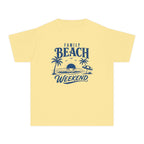 Family Beach Weekend Youth Tee – Kids' Comfort Colors Beach Vacation Shirt in Butter – flat lay
