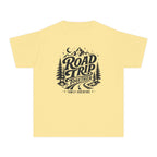 Road Trip Together Family Adventure Youth Tee – Kids' Comfort Colors Road Trip Shirt in Butter – flat lay