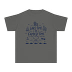 Lake Time Is Family Time Youth Tee – Kids' Comfort Colors Lake Vacation Shirt in Pepper – flat lay