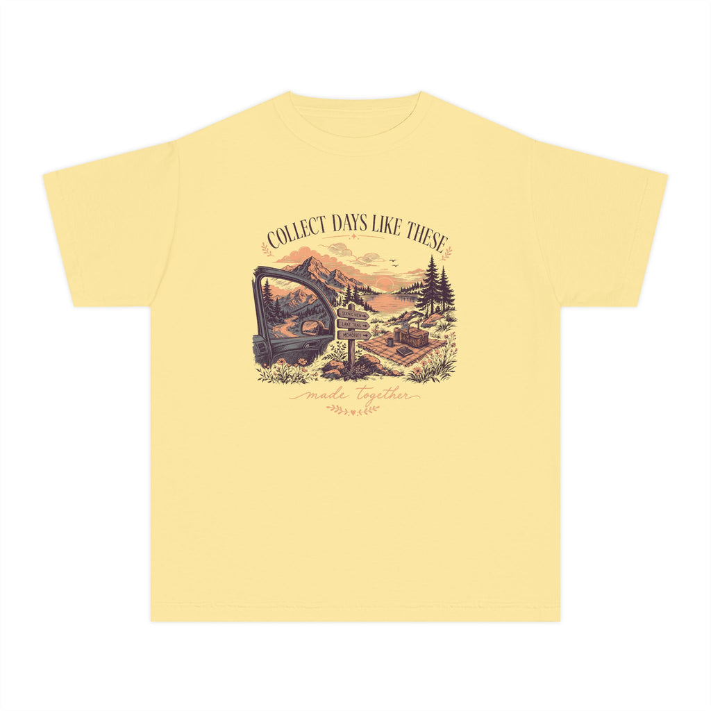 Collect Days Like These Youth Tee – Kids' Comfort Colors Family Travel Shirt in Butter – flat lay