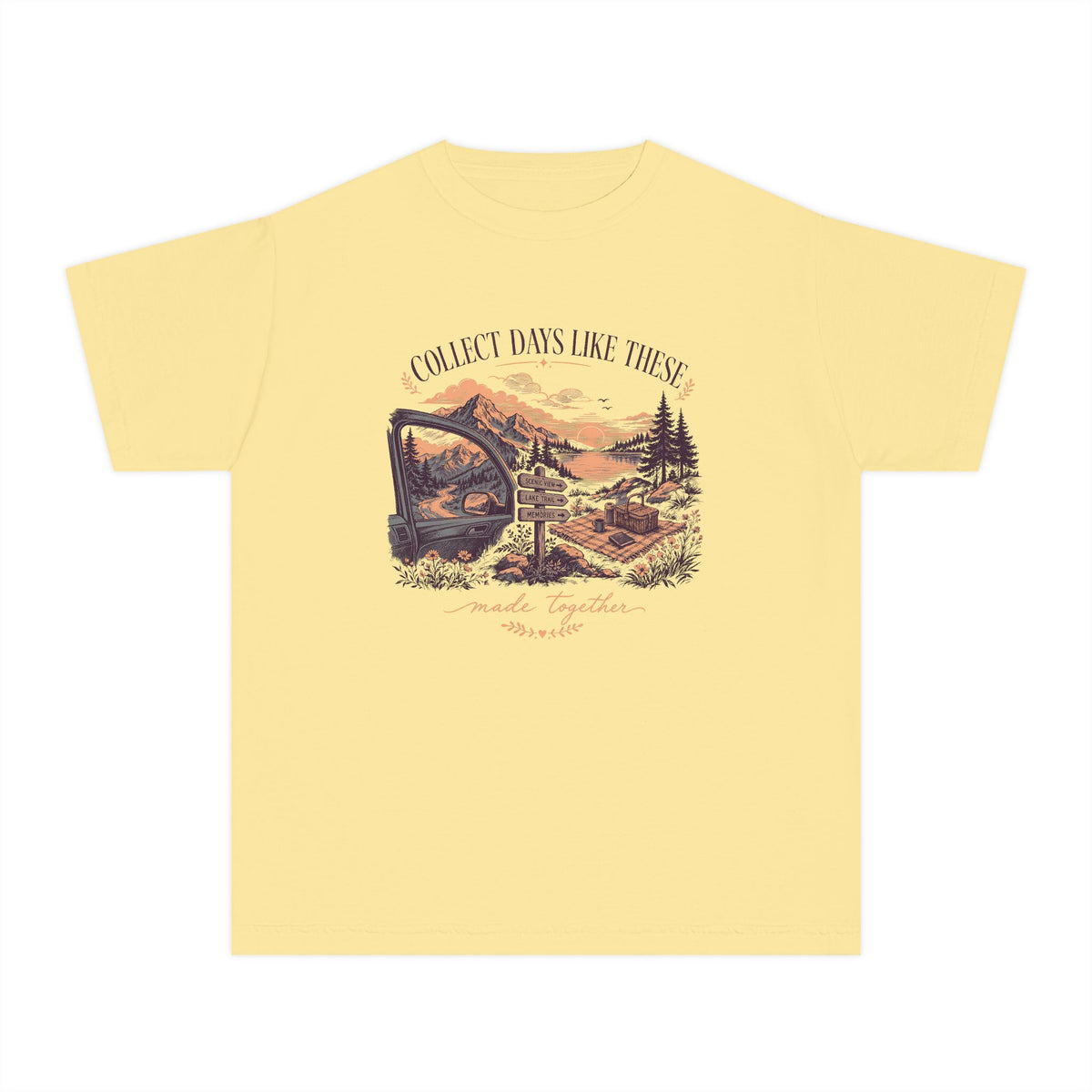 Collect Days Like These Youth Tee – Kids' Comfort Colors Family Travel Shirt in Butter – flat lay
