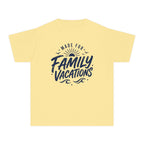 Made for Family Vacations Retro Travel Youth Tee – Kids' Comfort Colors Beach Vacation Shirt in Butter – flat lay