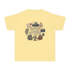 Collecting Places Not Things Youth Tee – Kids' Comfort Colors Travel Shirt in Butter – flat lay