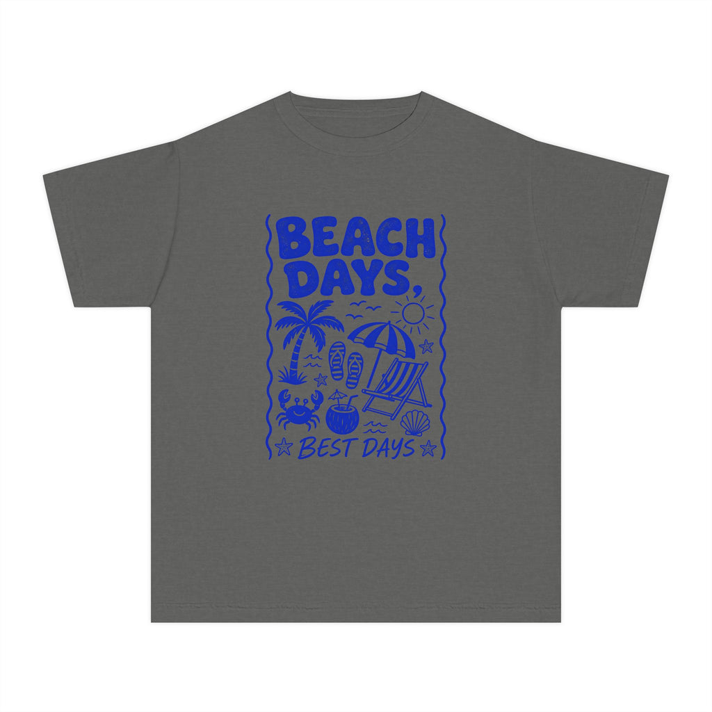 Beach Days Best Days Youth Tee – Kids' Comfort Colors Beach Vacation Shirt in Pepper – flat lay
