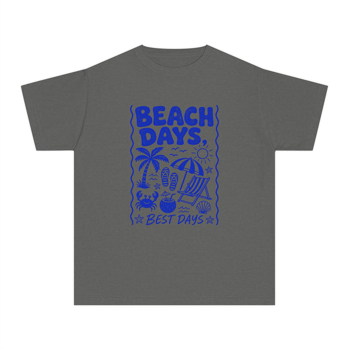 Beach Days Best Days Youth Tee – Kids' Comfort Colors Beach Vacation Shirt in Pepper – flat lay
