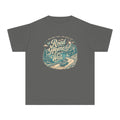 The Road Home Can Wait Youth Tee – Kids' Comfort Colors Road Trip Shirt in Pepper – flat lay