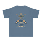 Lake Days and Loud Laughs Youth Tee – Kids' Comfort Colors Family Lake Shirt in Blue Jean – flat lay